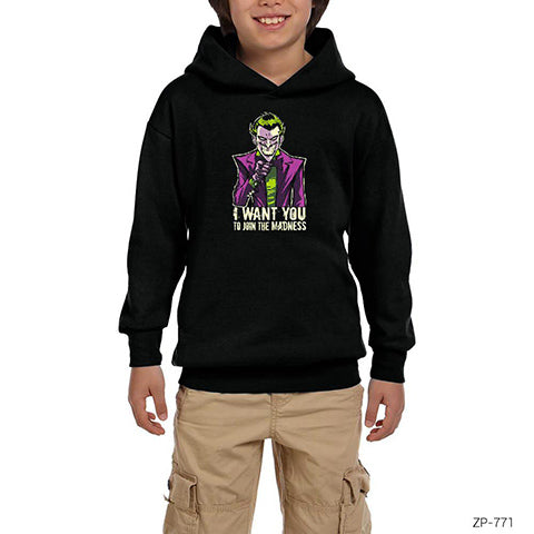 Joker I Want You Siyah Çocuk Kapşonlu Sweatshirt