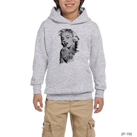 Marilyn Monroe Tattoo Gri Çocuk Kapşonlu Sweatshirt