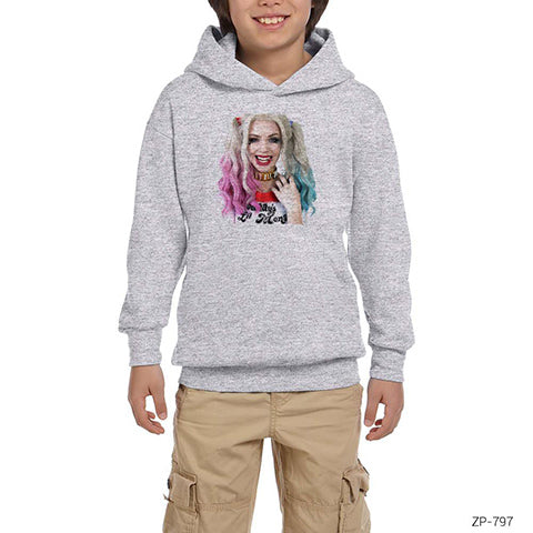 Cute Harley Quinn Gri Çocuk Kapşonlu Sweatshirt