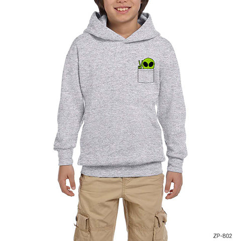 Pocket Alien Gri Çocuk Kapşonlu Sweatshirt