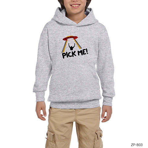 Pick Me Alien Gri Çocuk Kapşonlu Sweatshirt