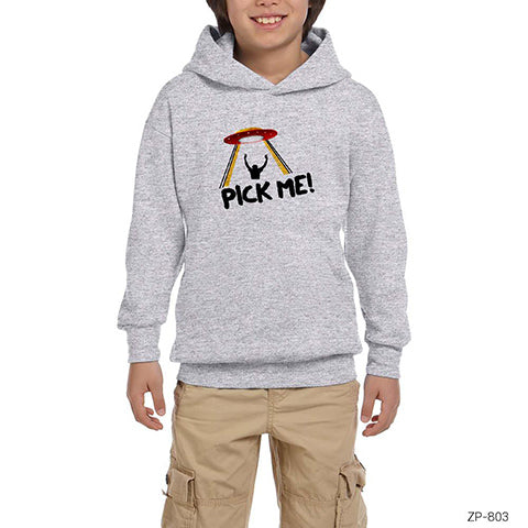 Pick Me Alien Gri Çocuk Kapşonlu Sweatshirt