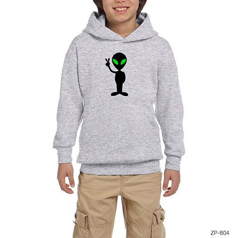 Peaceful Alien Gri Çocuk Kapşonlu Sweatshirt