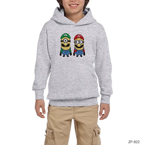 Mario Brothers Minion Gri Çocuk Kapşonlu Sweatshirt