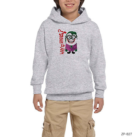 Minion Joker Why So Serious Gri Çocuk Kapşonlu Sweatshirt