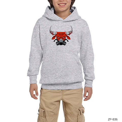 Chicago Bulls with Mask Gri Çocuk Kapşonlu Sweatshirt