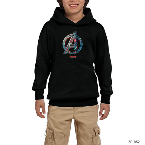 Avengers Red Line Metal Logo Siyah Çocuk Kapşonlu Sweatshirt