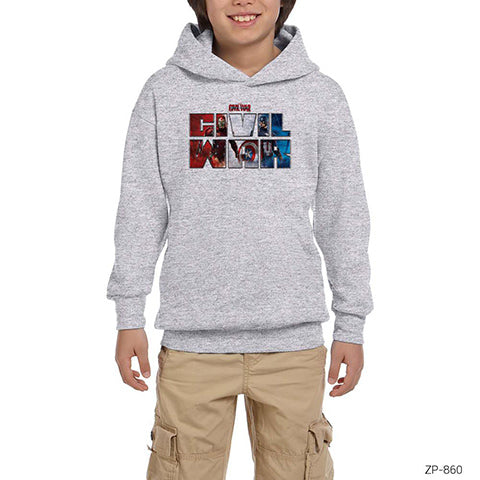 Civil War Cut Out Gri Çocuk Kapşonlu Sweatshirt