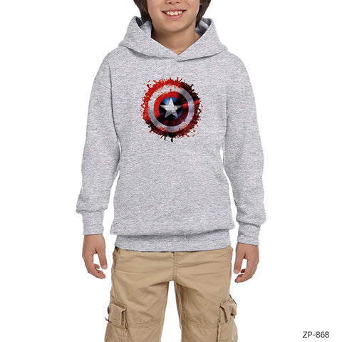 Captain America Sheild Splash Gri Çocuk Kapşonlu Sweatshirt