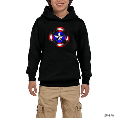 Captain America Shield 2 Siyah Çocuk Kapşonlu Sweatshirt