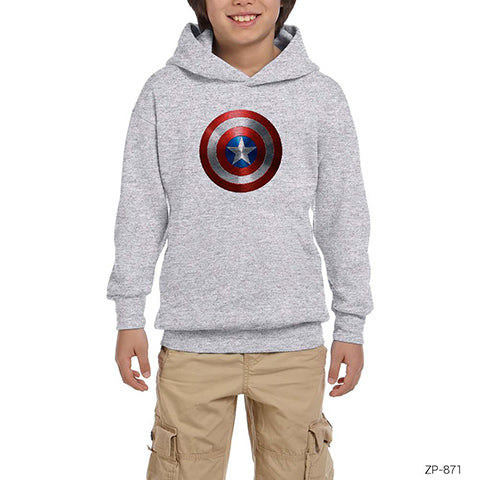 Captain America Sheild Metal Gri Çocuk Kapşonlu Sweatshirt