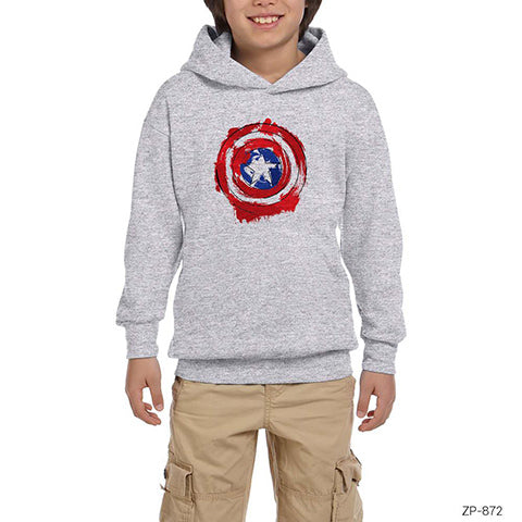 Captain America Sheild Splatter Gri Çocuk Kapşonlu Sweatshirt