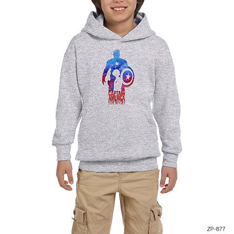 Captain America Artwork Boy Gri Çocuk Kapşonlu Sweatshirt