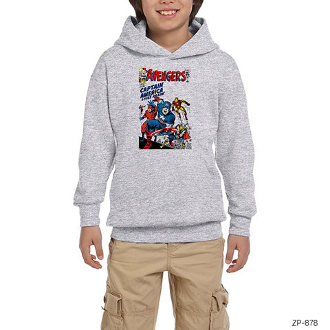 Avengers Comic Cover Gri Çocuk Kapşonlu Sweatshirt