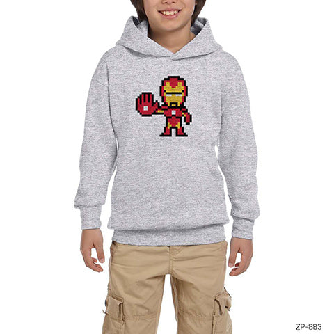 Iron Man 8bit Gri Çocuk Kapşonlu Sweatshirt