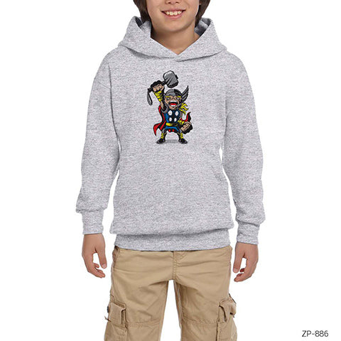 Thor Cartoon Gri Çocuk Kapşonlu Sweatshirt