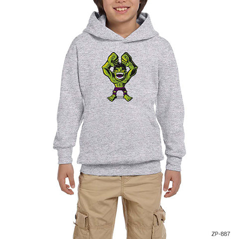 Hulk Cartoon Gri Çocuk Kapşonlu Sweatshirt