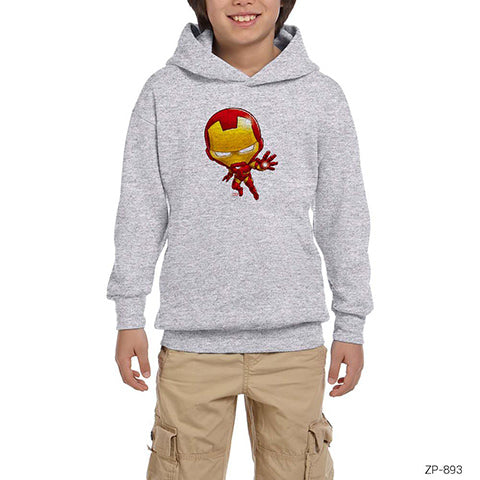 Iron Man Stylized Gri Çocuk Kapşonlu Sweatshirt