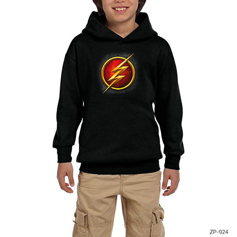 Flash Logo Siyah Çocuk Kapşonlu Sweatshirt