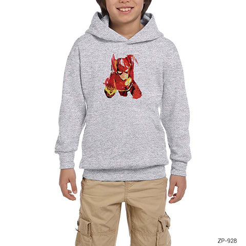 The Flash Artwork Gri Çocuk Kapşonlu Sweatshirt