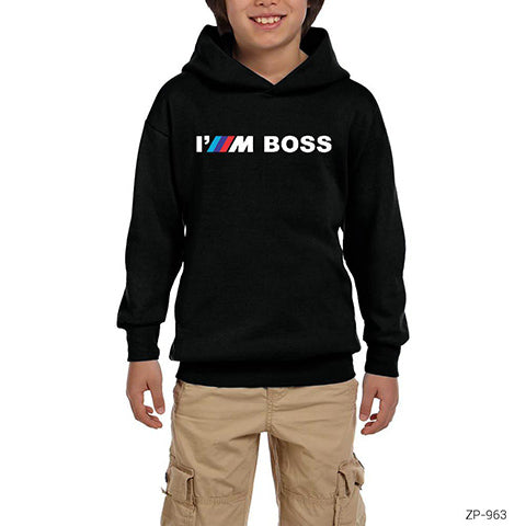 iM Boss Siyah Çocuk Kapşonlu Sweatshirt