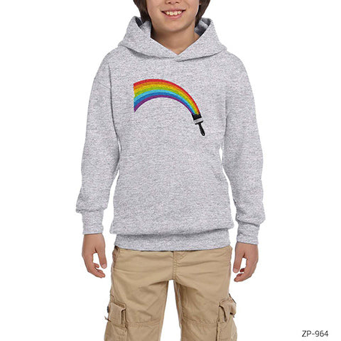 Gökkuşağı Rainbow Brush Gri Çocuk Kapşonlu Sweatshirt