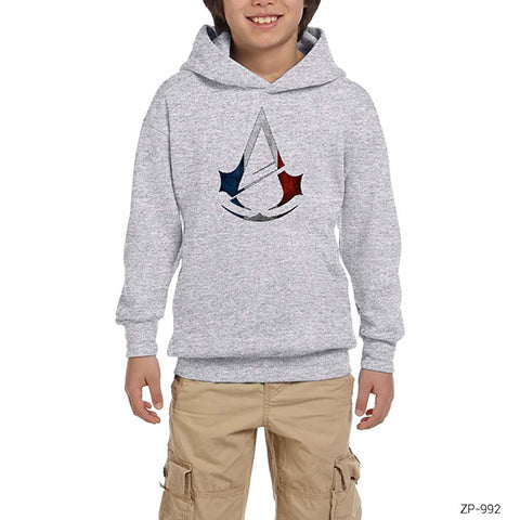 Assassins Creed Logo Color Gri Çocuk Kapşonlu Sweatshirt