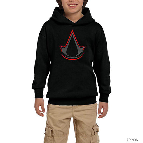 Assassins Creed Logo Redline Siyah Çocuk Kapşonlu Sweatshirt