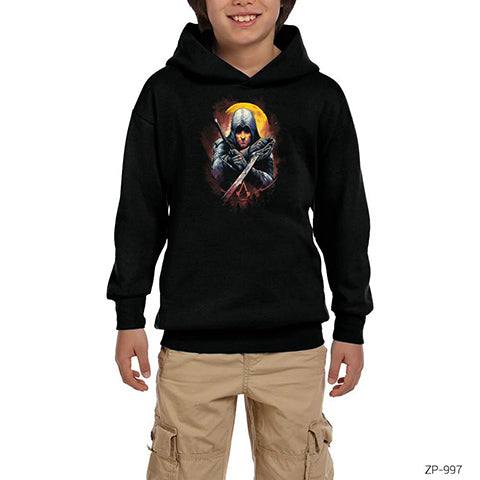 Assassins Creed Ninja Siyah Çocuk Kapşonlu Sweatshirt