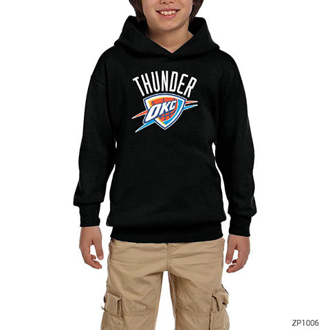 Oklahama Thunder Logo Siyah Çocuk Kapşonlu Sweatshirt