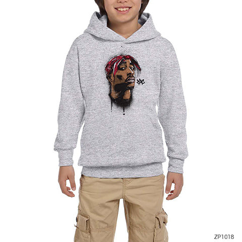 Tupac Shakur Cartoon Artwork Gri Çocuk Kapşonlu Sweatshirt