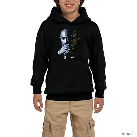 Tupac Shakur Smoke Siyah Çocuk Kapşonlu Sweatshirt