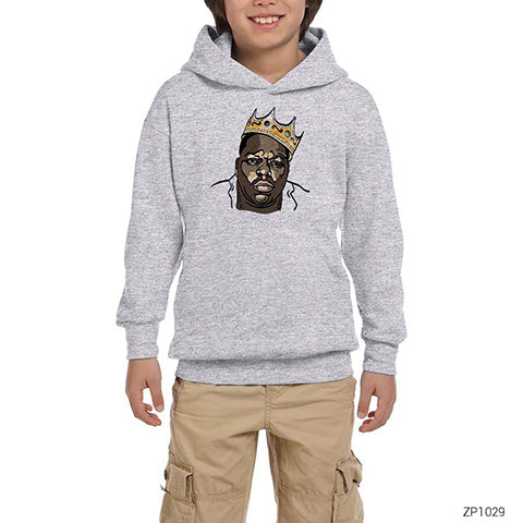 Biggie Cartoon Gri Çocuk Kapşonlu Sweatshirt