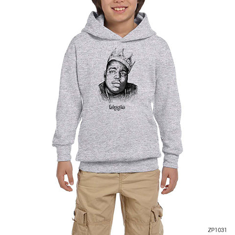 Biggie Sketch Art Gri Çocuk Kapşonlu Sweatshirt