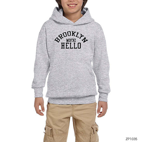 Brooklyn Hello Gri Çocuk Kapşonlu Sweatshirt