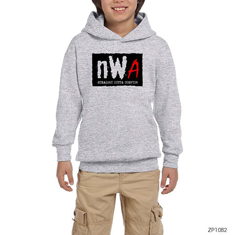 NWA Straight Outta Compton Stencil Logo Gri Çocuk Kapşonlu Sweatshirt