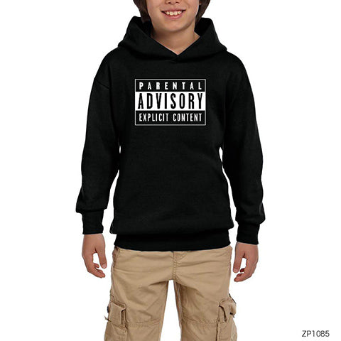 Parental Advisory Siyah Siyah Çocuk Kapşonlu Sweatshirt