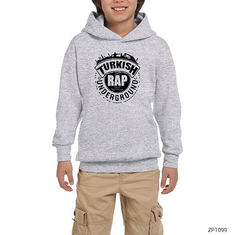 Türkçe Rap Gri Çocuk Kapşonlu Sweatshirt