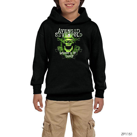 Avenged Sevenfold Green Skull Siyah Çocuk Kapşonlu Sweatshirt