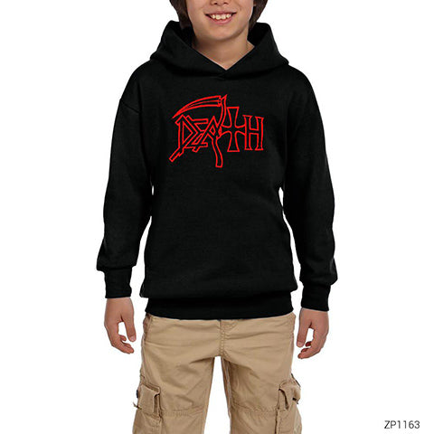 Death Red Logo Siyah Çocuk Kapşonlu Sweatshirt