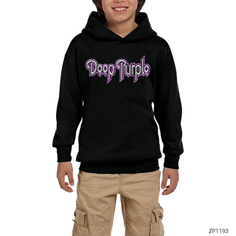 Deep Purple Siyah Çocuk Kapşonlu Sweatshirt