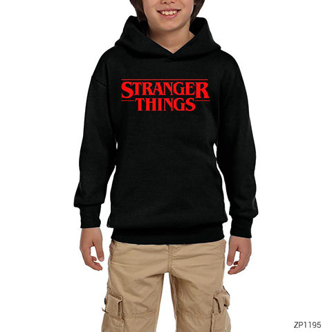 Stranger Things Logo Siyah Çocuk Kapşonlu Sweatshirt