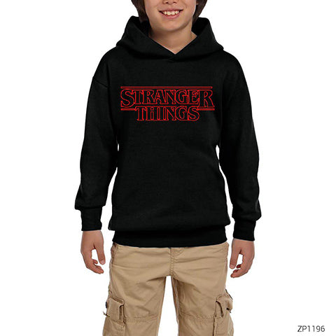 Stranger Things Logo Outline Siyah Çocuk Kapşonlu Sweatshirt