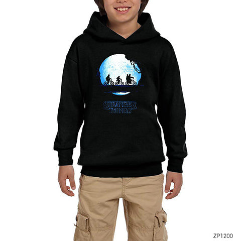 Stranger Things Blue Moon Siyah Çocuk Kapşonlu Sweatshirt