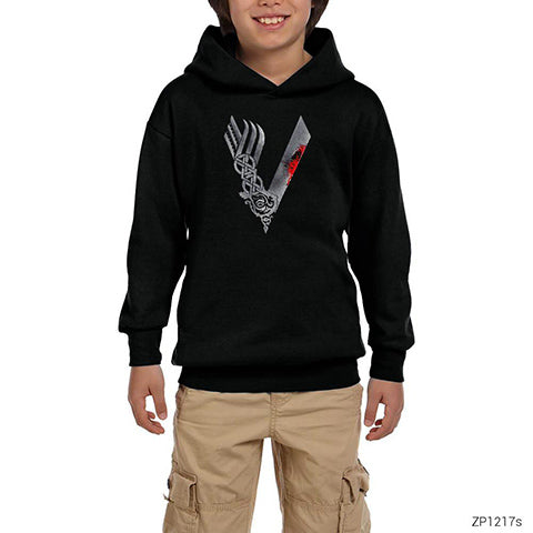 Vikings Blood Logo Siyah Çocuk Kapşonlu Sweatshirt