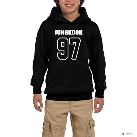 BTS Jungkook 97 Siyah Çocuk Kapşonlu Sweatshirt