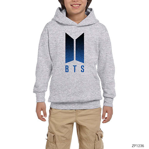 BTS Blue Logo Gri Çocuk Kapşonlu Sweatshirt