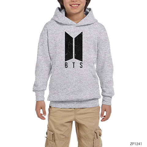 BTS Logo Marble Gri Çocuk Kapşonlu Sweatshirt