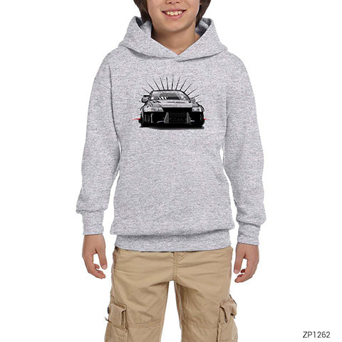 Mitsubishi Evo Gri Çocuk Kapşonlu Sweatshirt