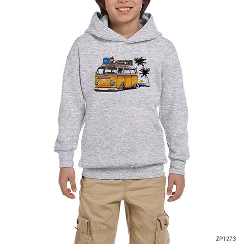 Volkswagen Karavan Gri Çocuk Kapşonlu Sweatshirt